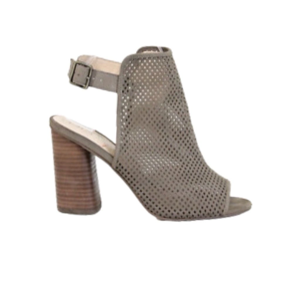 Sole Society Goat Nubuck Suede Perforated Peep Toe Block Heel Sandals